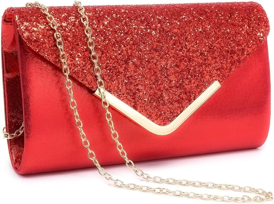 Dasein Women Evening Bags Formal Clutch Purses for Wedding Party Prom Handbags with Shoulder Strap and Glitter Flap