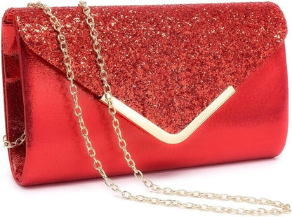 Dasein Women Evening Bags Formal Clutch Purses for Wedding Party Prom Handbags with Shoulder Strap and Glitter Flap