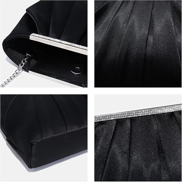Dasein Elegant Pleated Evening Clutch Bags for Wedding Party Prom with Sparkly Rhinestones