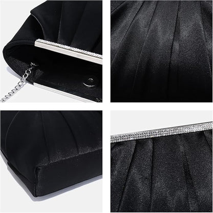 Dasein Elegant Pleated Evening Clutch Bags for Wedding Party Prom with Sparkly Rhinestones