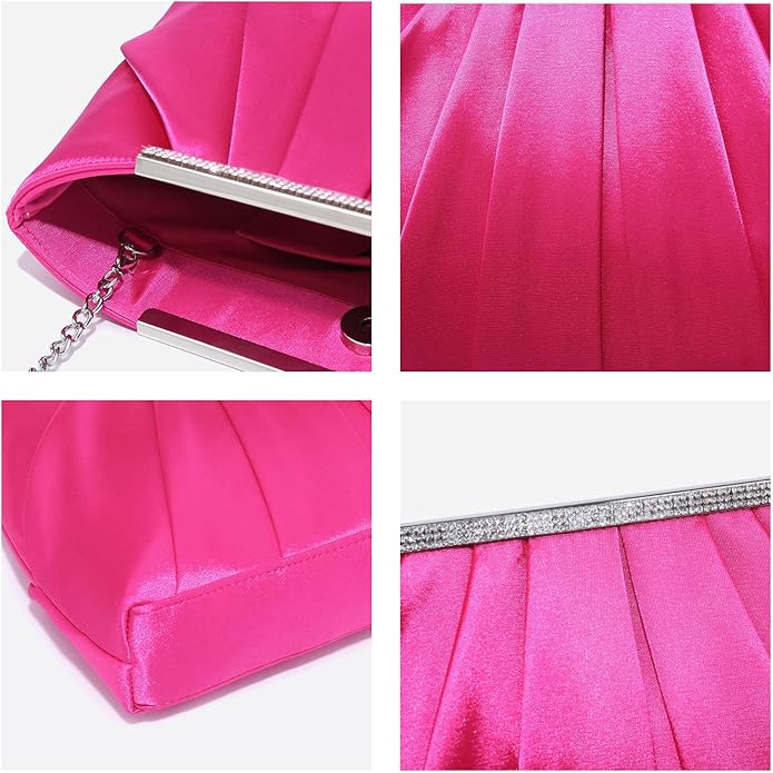 Dasein Elegant Pleated Evening Clutch Bags for Wedding Party Prom with Sparkly Rhinestones