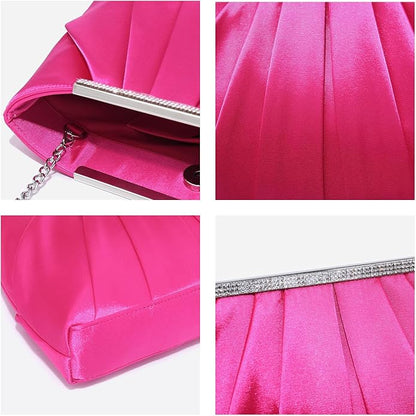 Dasein Elegant Pleated Evening Clutch Bags for Wedding Party Prom with Sparkly Rhinestones