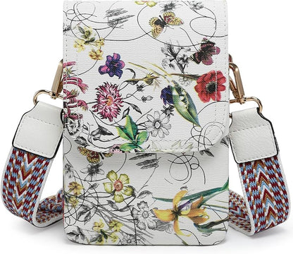 Vegan Leather Small Crossbody Bags for Women, 3 Compartment Cell Phone Wallet Purses with Adjustable Guitar Strap