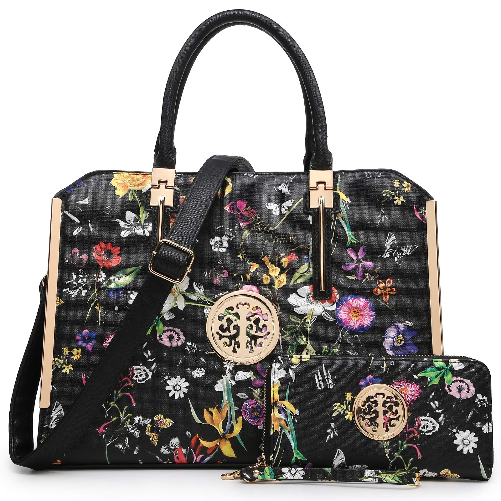 Dasein Women Large Handbag Purse Vegan Leather Satchel Work Bag Shoulder Tote with Matching Wallet