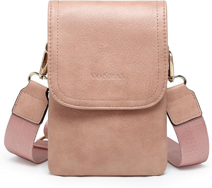 Vegan Leather Small Crossbody Bags for Women, 3 Compartment Cell Phone Wallet Purses with Adjustable Guitar Strap