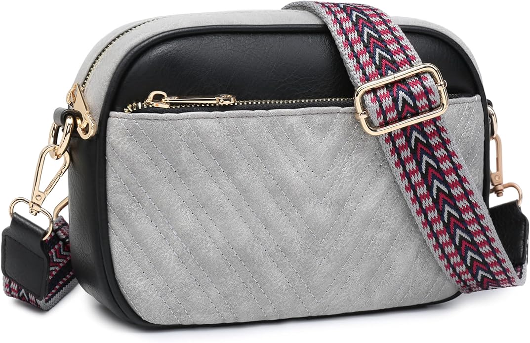 Quilted Crossbody Bags Vegan Leather Purses Small Shoulder Handbags with Wide Strap Crossbody Purse for Women