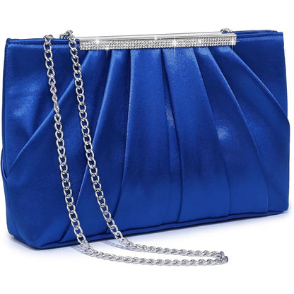 Dasein Elegant Pleated Evening Clutch Bags for Wedding Party Prom with Sparkly Rhinestones