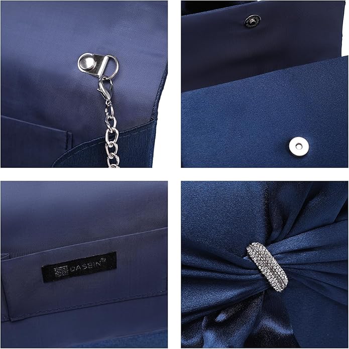 Women Elegant Satin Bow Flap Evening Bag Rhinestone Clutch Purse Handbag Formal/Wedding/Prom/Party