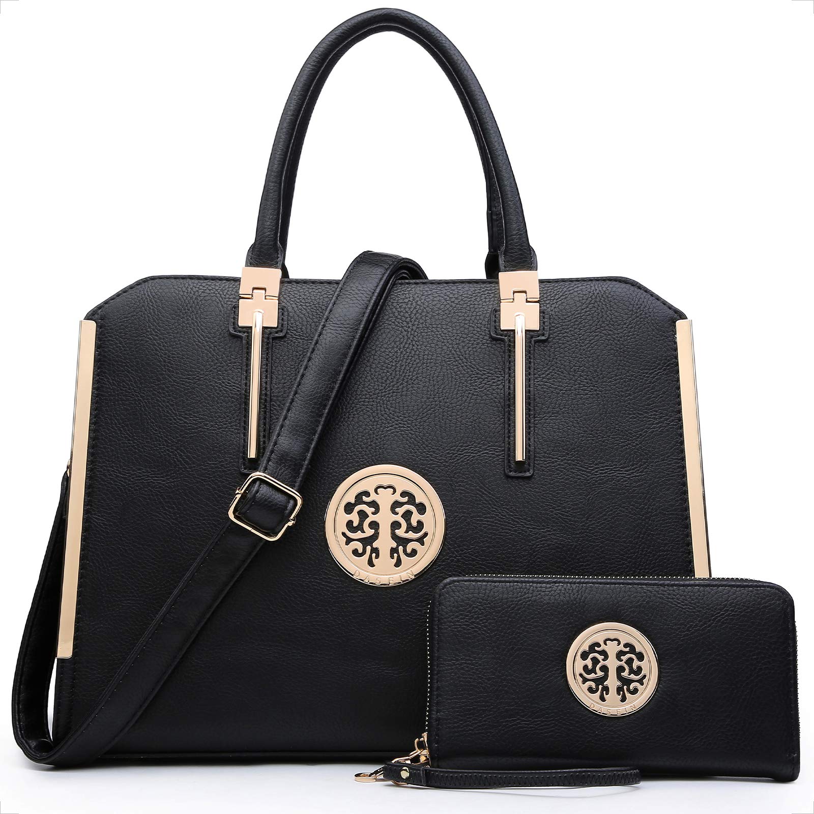 Dasein Women Large Handbag Purse Vegan Leather Satchel Work Bag Shoulder Tote with Matching Wallet