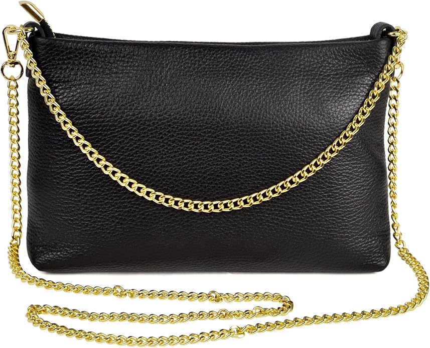 Dasein Italian Genuine Leather Handbag for Women Clutch Evening Bag Gold Chain Strap Shoulder Bag Crossbody Purse