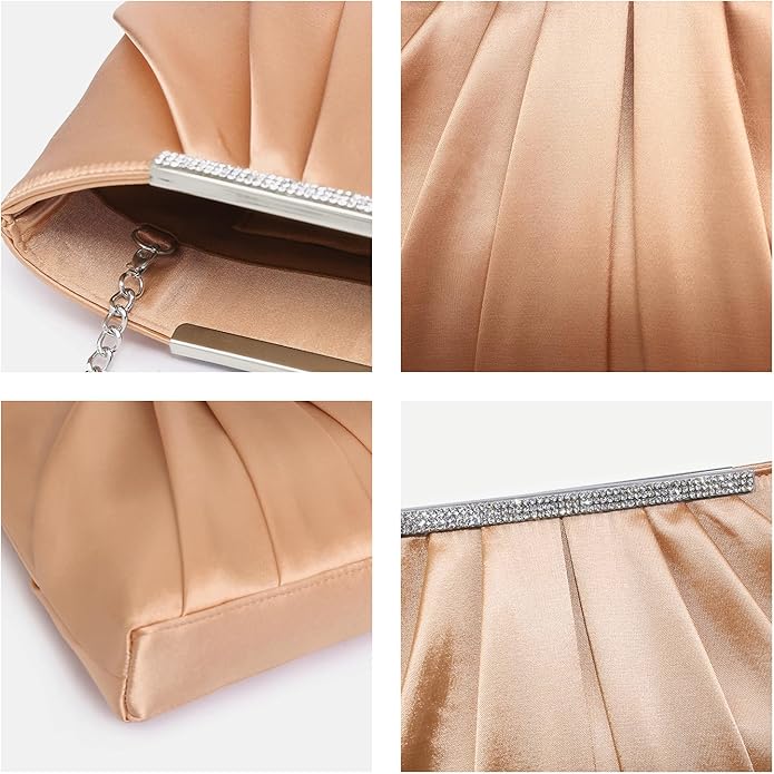 Dasein Elegant Pleated Evening Clutch Bags for Wedding Party Prom with Sparkly Rhinestones