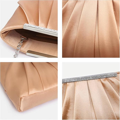 Dasein Elegant Pleated Evening Clutch Bags for Wedding Party Prom with Sparkly Rhinestones