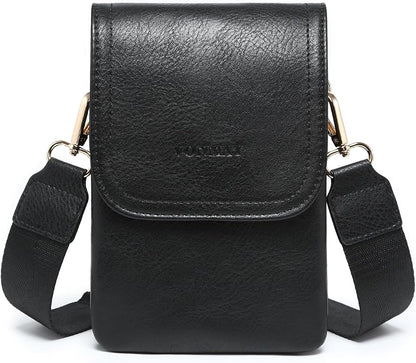 Vegan Leather Small Crossbody Bags for Women, 3 Compartment Cell Phone Wallet Purses with Adjustable Guitar Strap