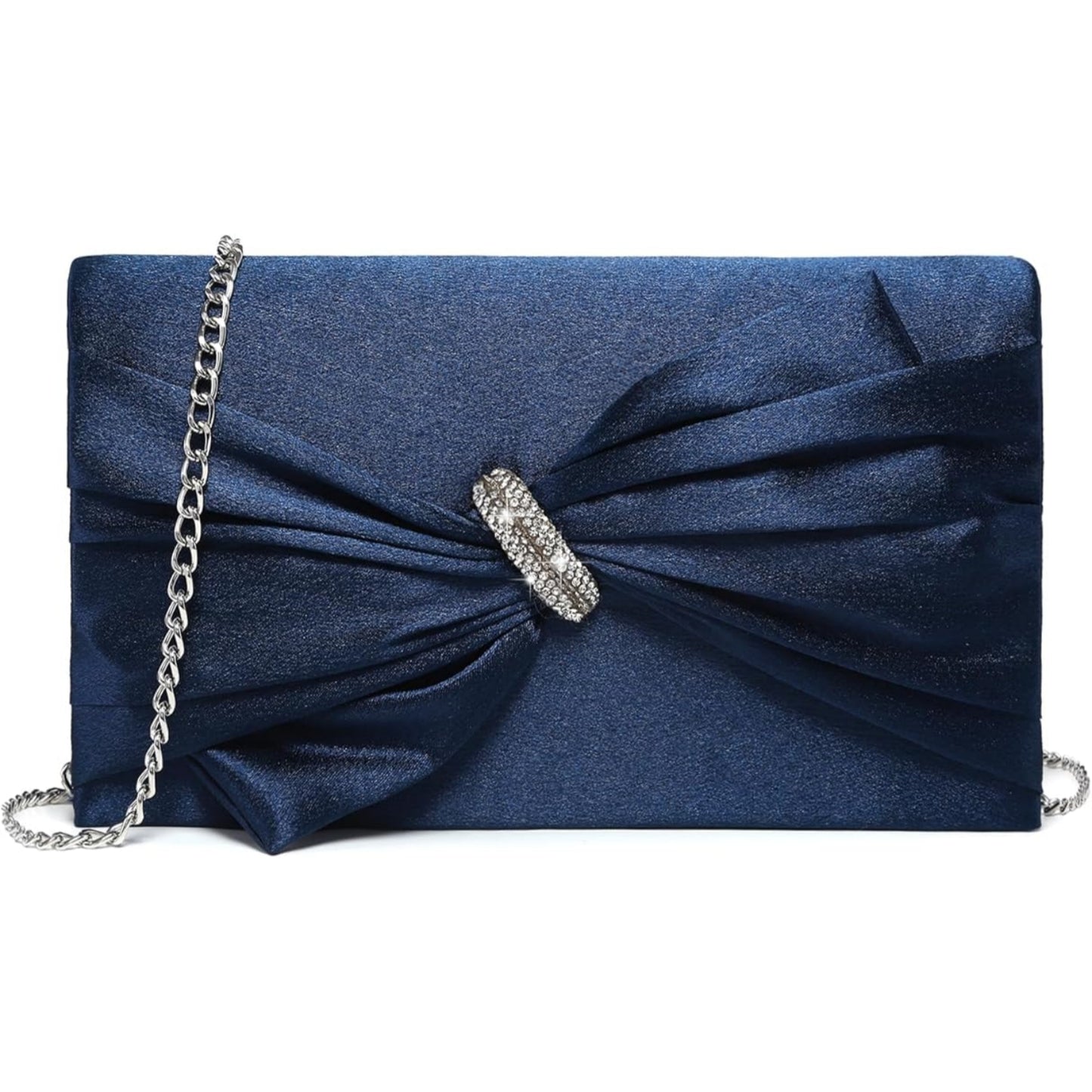 Women Elegant Satin Bow Flap Evening Bag Rhinestone Clutch Purse Handbag Formal/Wedding/Prom/Party
