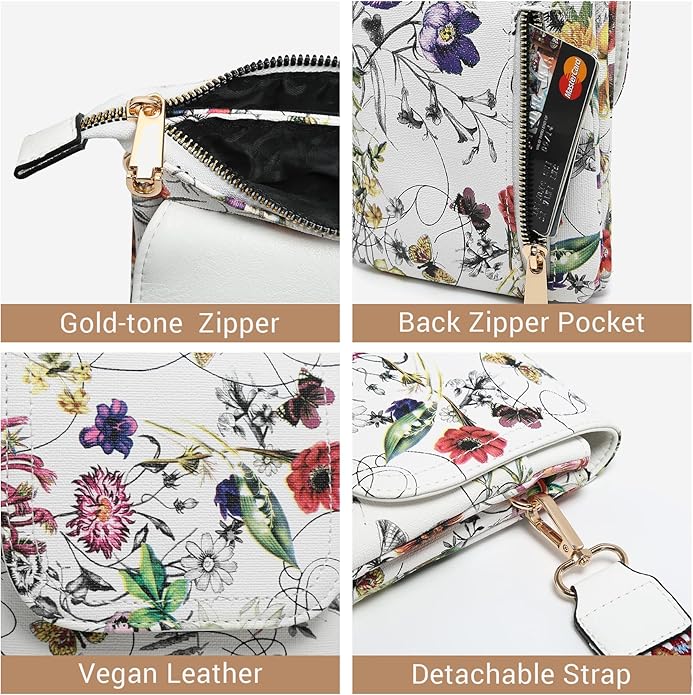 Vegan Leather Small Crossbody Bags for Women, 3 Compartment Cell Phone Wallet Purses with Adjustable Guitar Strap