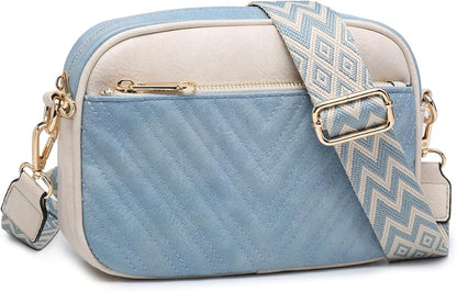 Quilted Crossbody Bags Vegan Leather Purses Small Shoulder Handbags with Wide Strap Crossbody Purse for Women