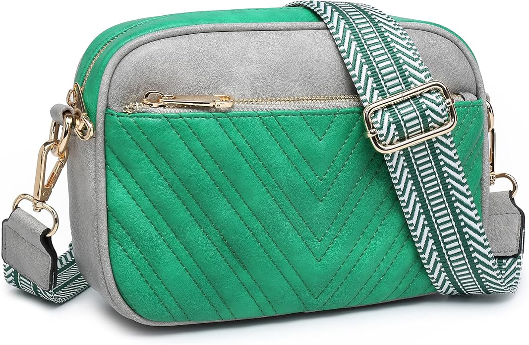 Quilted Crossbody Bags Vegan Leather Purses Small Shoulder Handbags with Wide Strap Crossbody Purse for Women