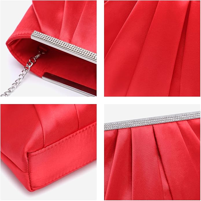 Dasein Elegant Pleated Evening Clutch Bags for Wedding Party Prom with Sparkly Rhinestones