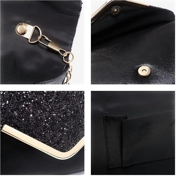 Dasein Women Evening Bags Formal Clutch Purses for Wedding Party Prom Handbags with Shoulder Strap and Glitter Flap