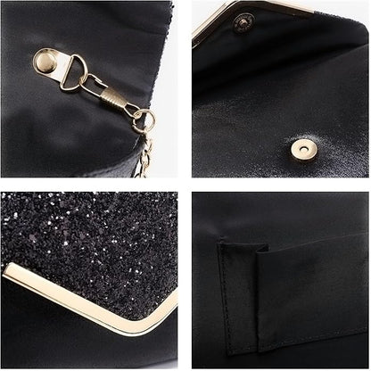 Dasein Women Evening Bags Formal Clutch Purses for Wedding Party Prom Handbags with Shoulder Strap and Glitter Flap