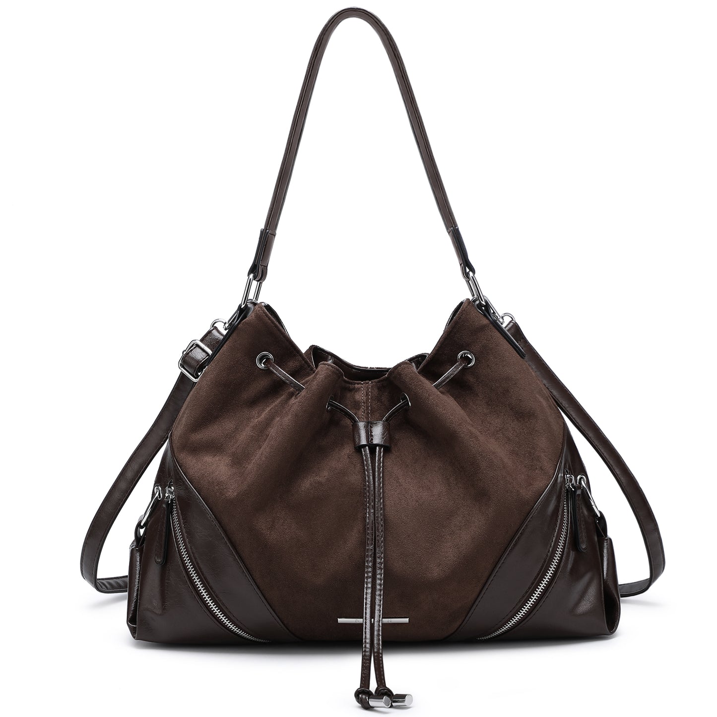 Dasein Soft Vegan Leather Drawstring Shoulder Bag  Large Capacity Hobo Purse