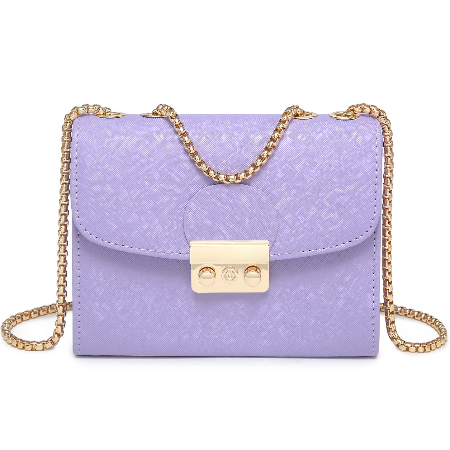 Push Lock Lightweight Vegan Leather Crossbody Bag With Chain Strap By Dasein