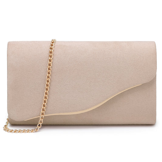 Dasein Elegant Suede Look Evening Clutch  Formal Envelope Purse with Gold Chain Strap