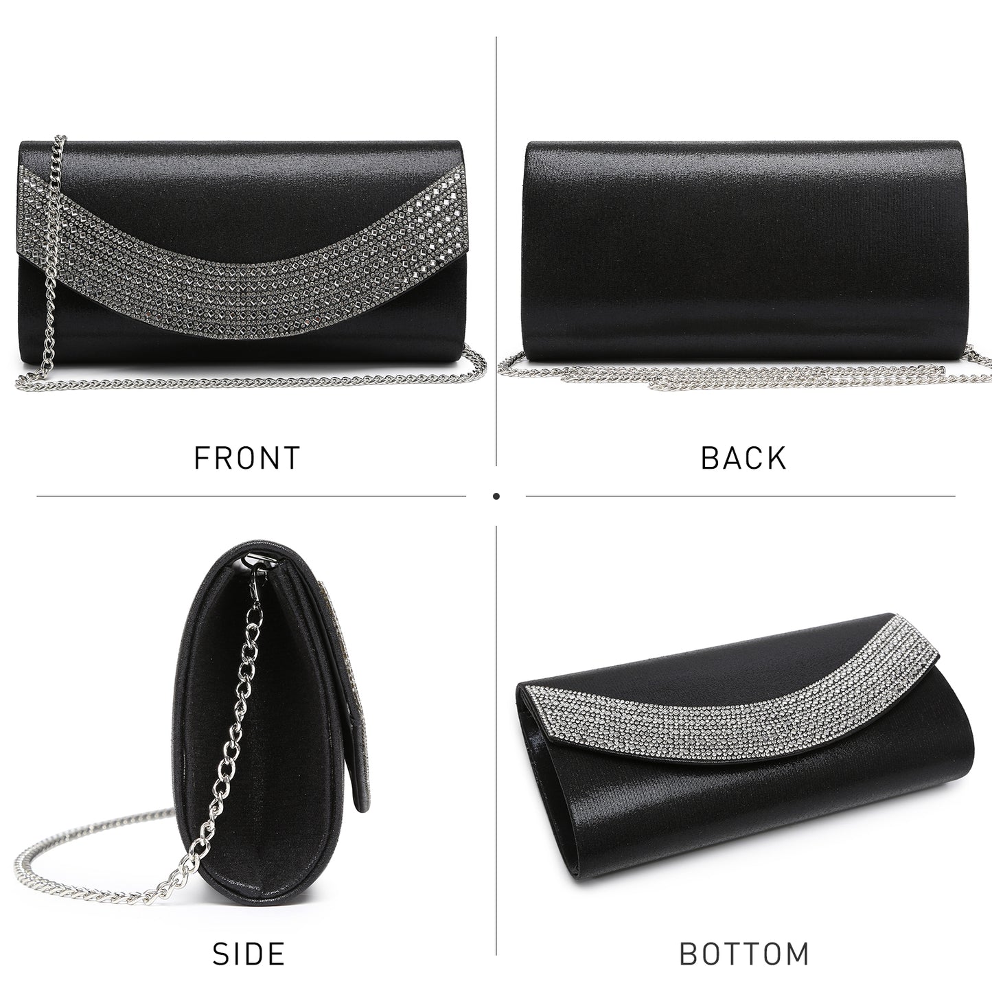 PU Leather Rhinestone Evening Bags Formal Wedding Party Purse Dasein