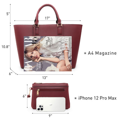 Fashion Stitching Color Large Tote Bag with Matching Wallet Dasein