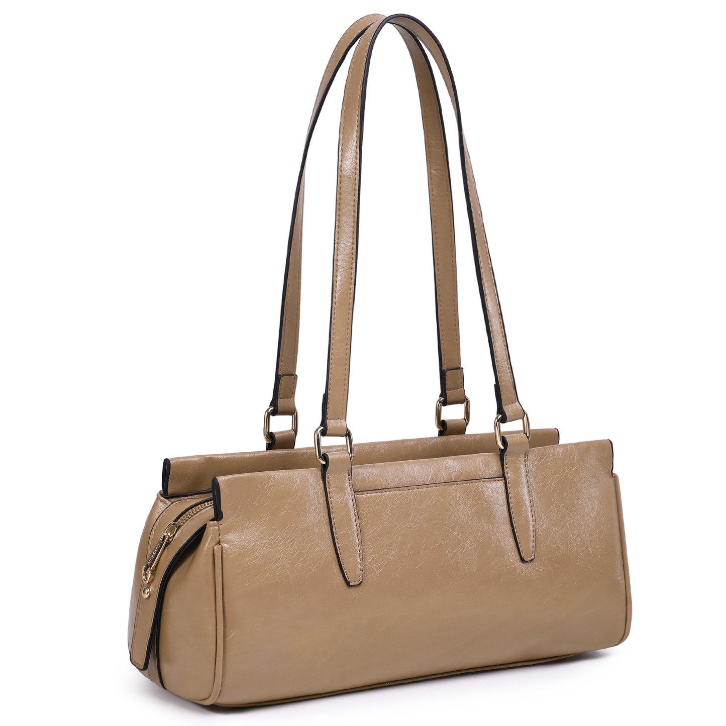 Dasein Vegan Leather Rectangular Shoulder Tote  Long Strap Handbag with Side Zipper Pocket