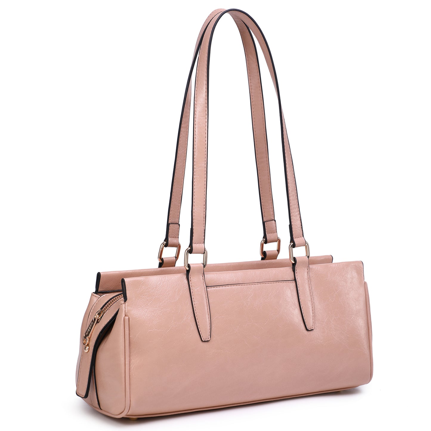 Dasein Vegan Leather Rectangular Shoulder Tote  Long Strap Handbag with Side Zipper Pocket