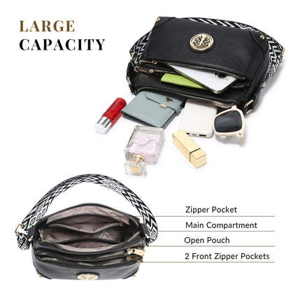 Dasein Crossbody Purses for Women Trendy Multi Pockets Shoulder Bag Medium Handbags with Guitar Strap