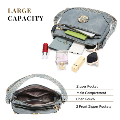 Dasein Crossbody Purses for Women Trendy Multi Pockets Shoulder Bag Medium Handbags with Guitar Strap