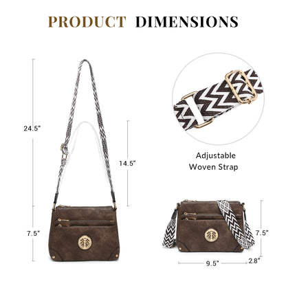 Dasein Crossbody Purses for Women Trendy Multi Pockets Shoulder Bag Medium Handbags with Guitar Strap