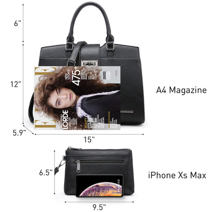 Solid-Color Satchel Handbag with Matching Wallet