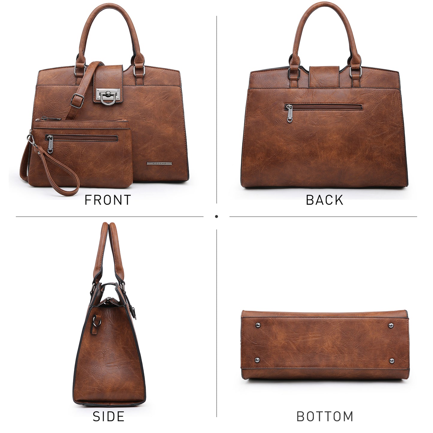 Solid-Color Satchel Handbag with Matching Wallet