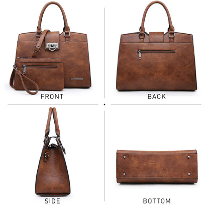 Solid-Color Satchel Handbag with Matching Wallet