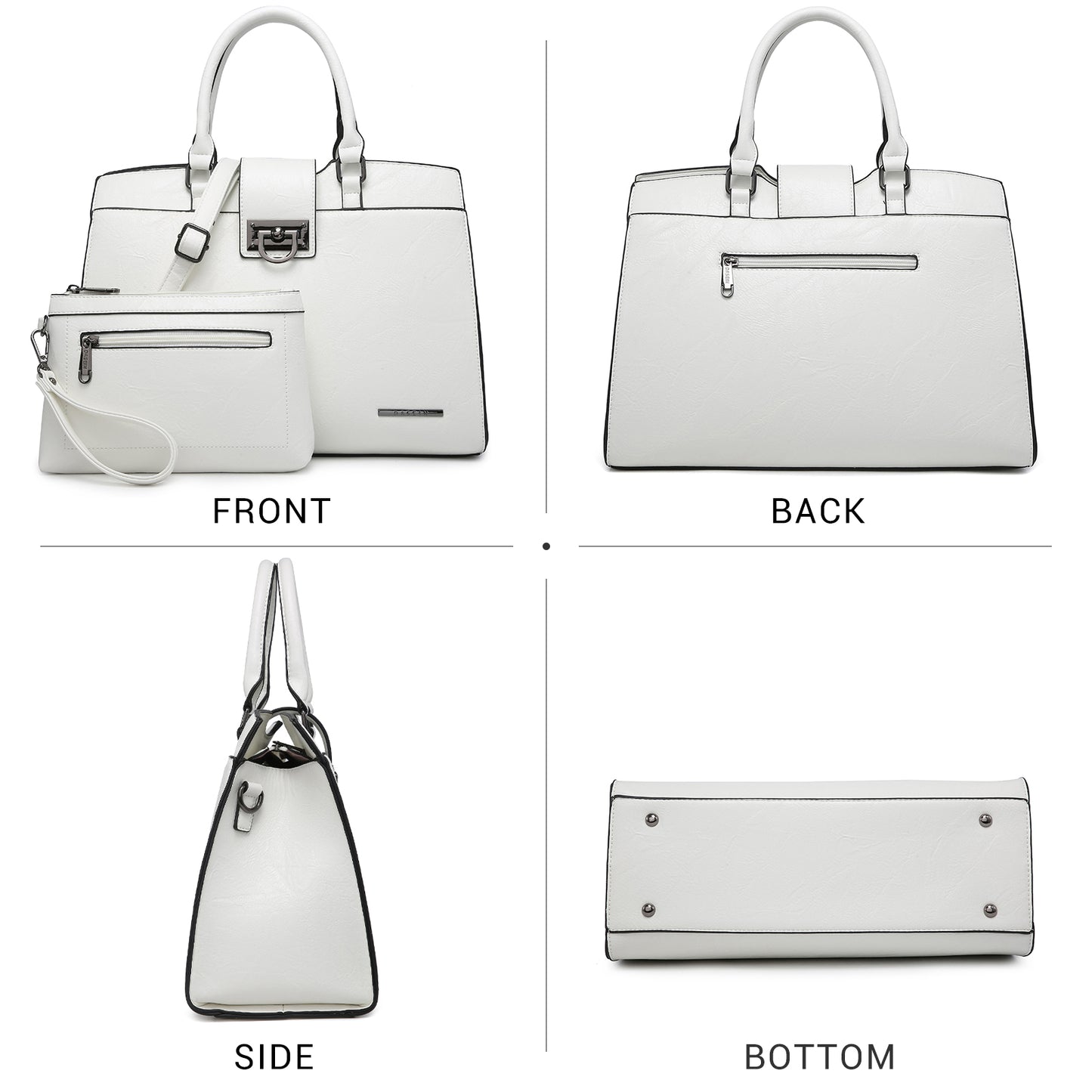 Solid-Color Satchel Handbag with Matching Wallet