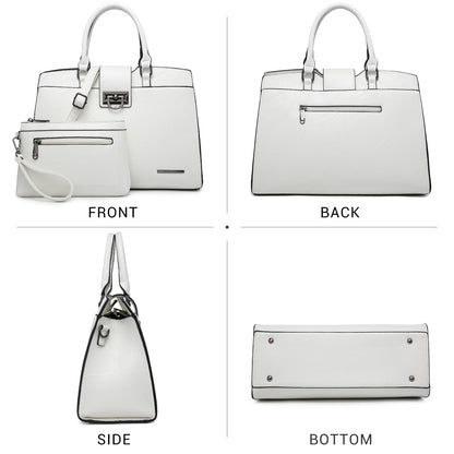 Solid-Color Satchel Handbag with Matching Wallet