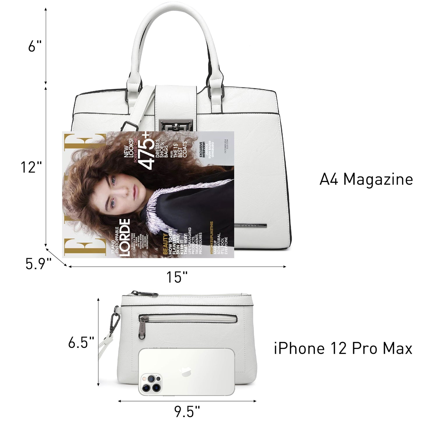 Solid-Color Satchel Handbag with Matching Wallet