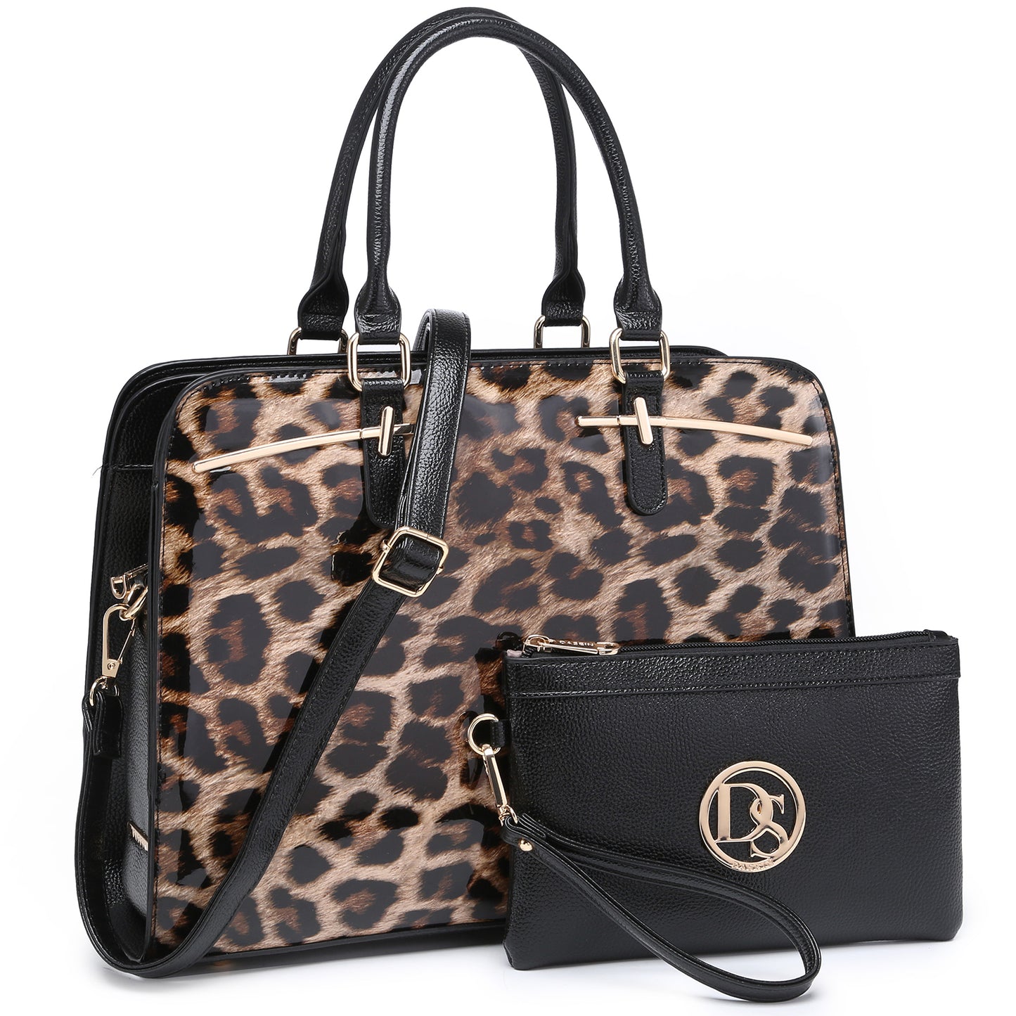 Two-Tone Vegan Leather Textured Handbag with Matching Wallet l Dasein