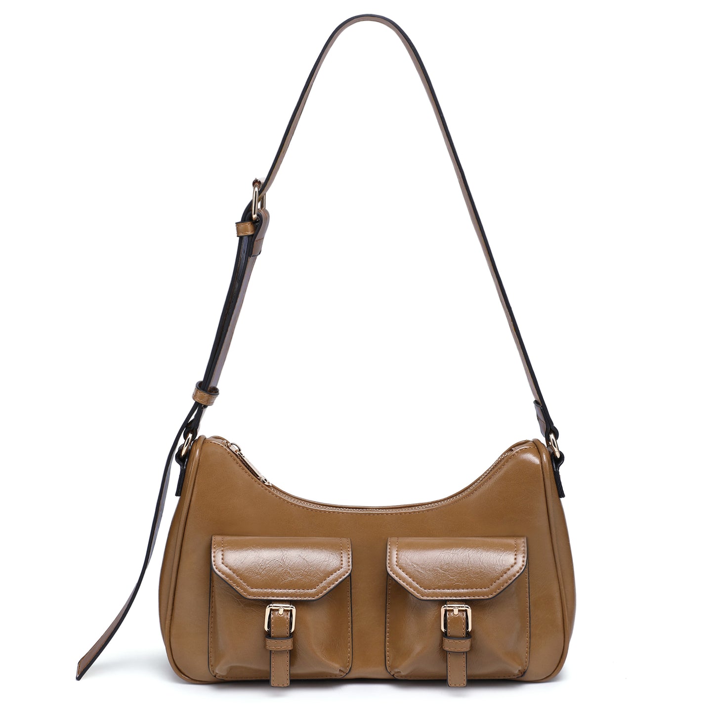 Dasein Retro Shoulder Purse for Women Faux Oiled Leather Hobo Bag Y2K Handbag with Buckle Pockets