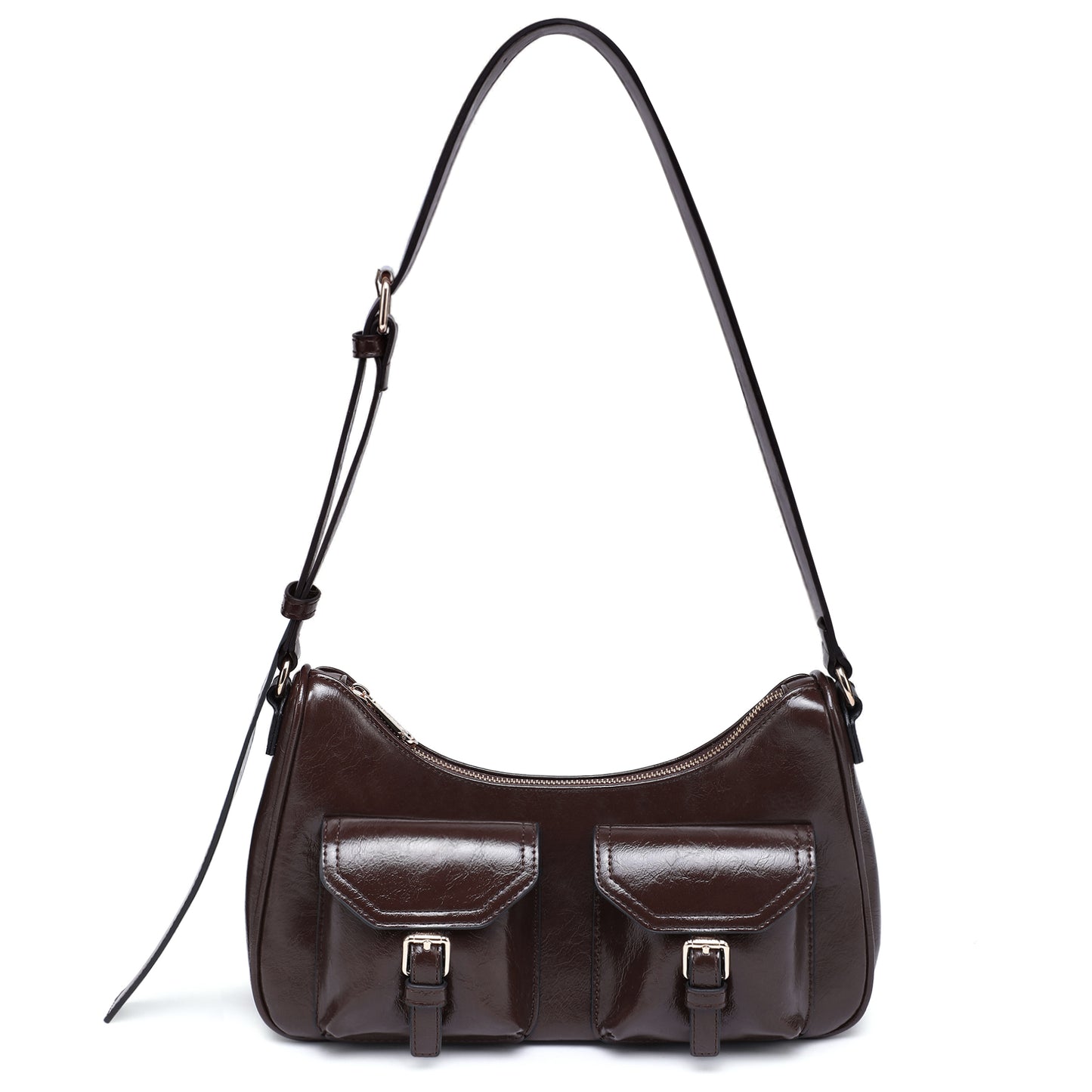 Dasein Retro Shoulder Purse for Women Faux Oiled Leather Hobo Bag Y2K Handbag with Buckle Pockets