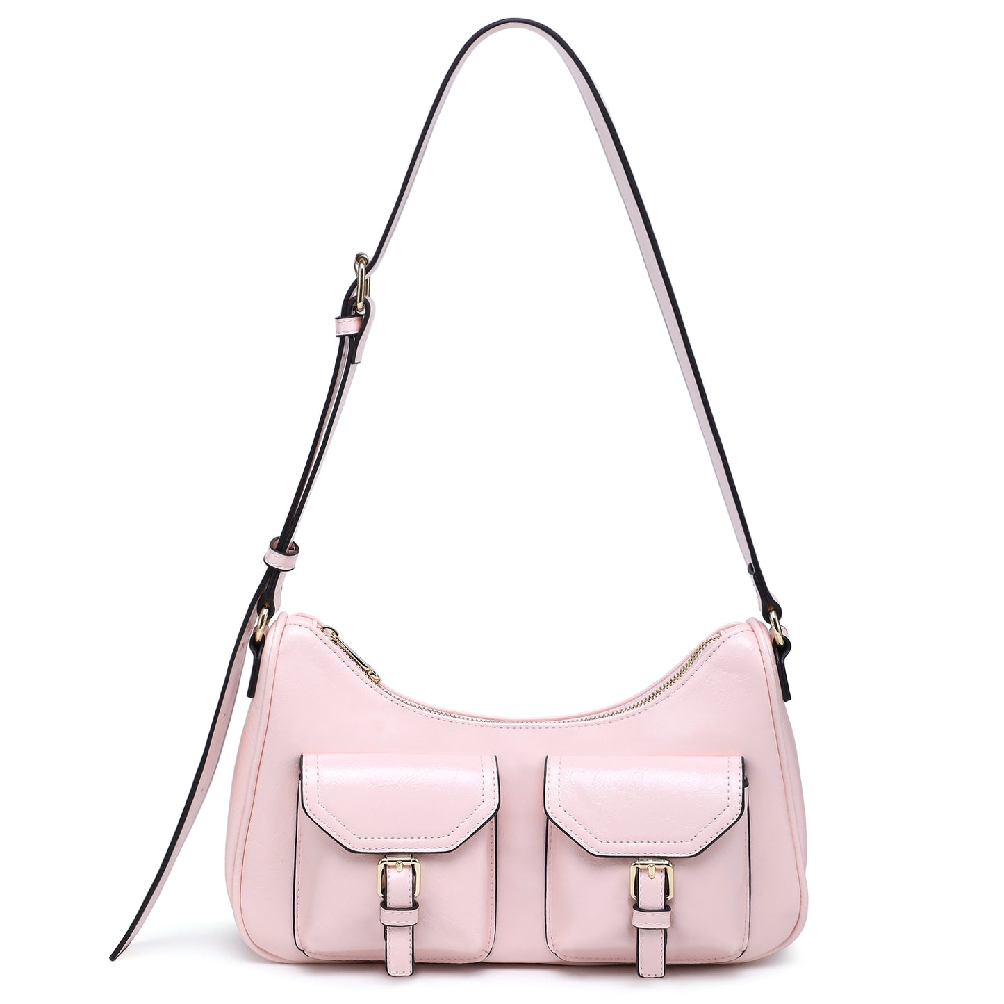 Dasein Retro Shoulder Purse for Women Faux Oiled Leather Hobo Bag Y2K Handbag with Buckle Pockets