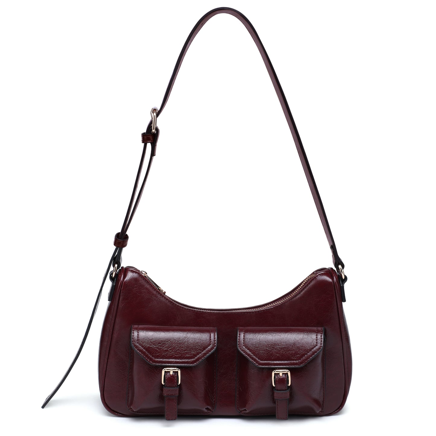 Dasein Retro Shoulder Purse for Women Faux Oiled Leather Hobo Bag Y2K Handbag with Buckle Pockets
