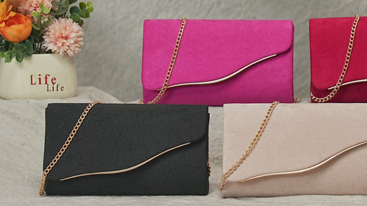 Dasein Elegant Suede Look Evening Clutch  Formal Envelope Purse with Gold Chain Strap