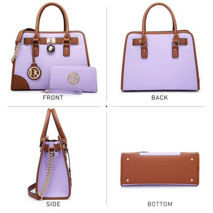 Two-Tone Handbag with Matching Wallet - Dasein Bags