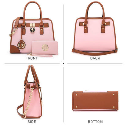 Two-Tone Handbag with Matching Wallet - Dasein Bags