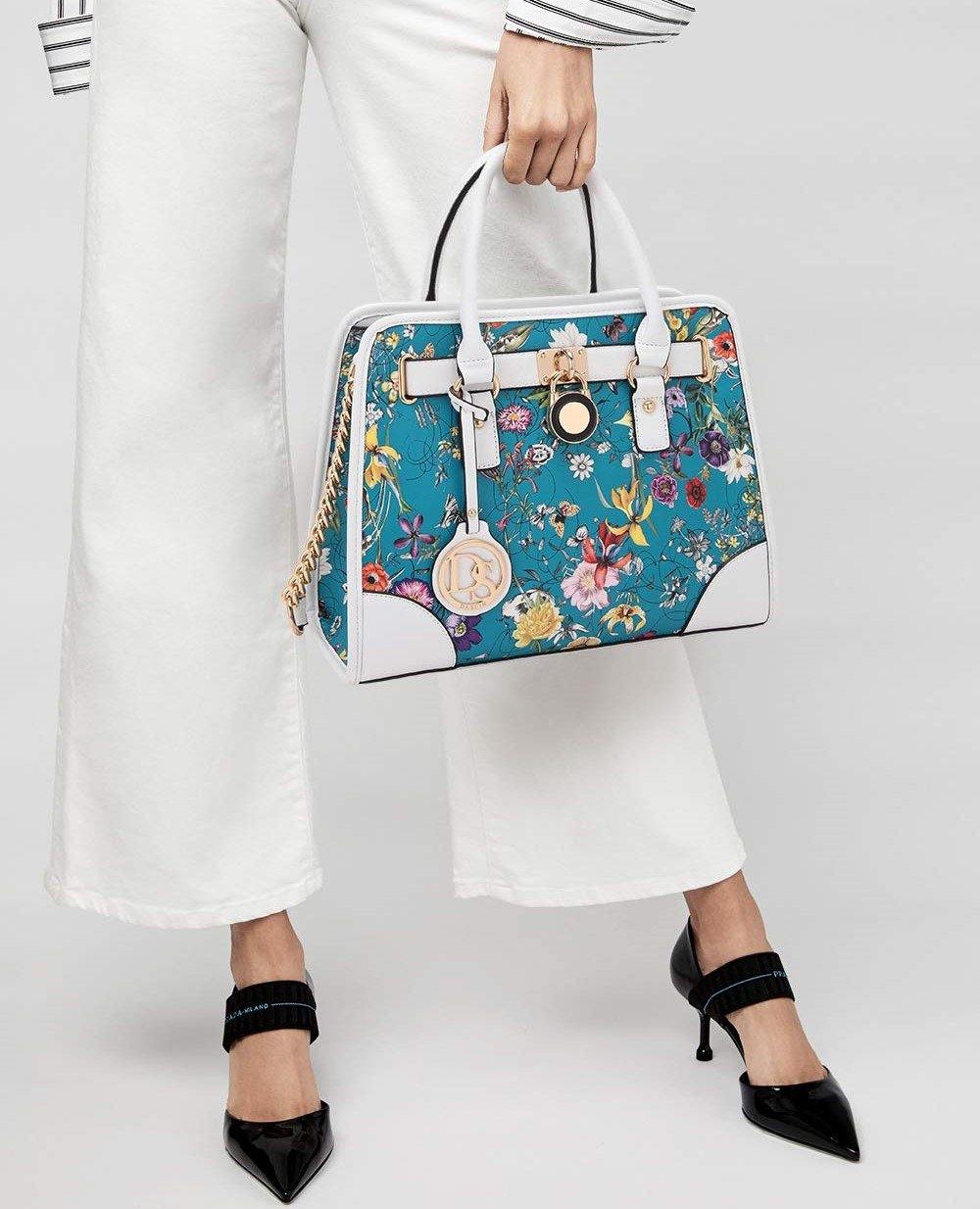 Two-Tone Handbag with Matching Wallet - Dasein Bags