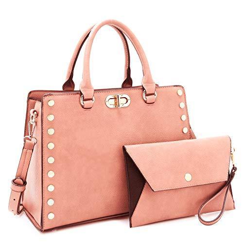 Studded Handbag with Matching Wristlet - Dasein Bags